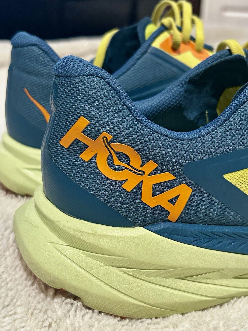 HOKA One One Zinal Mens 12 D Evening Primrose Blue Coral Trail Running Shoes